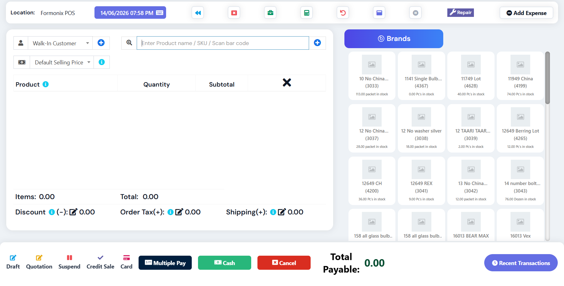 Formonix POS screen
