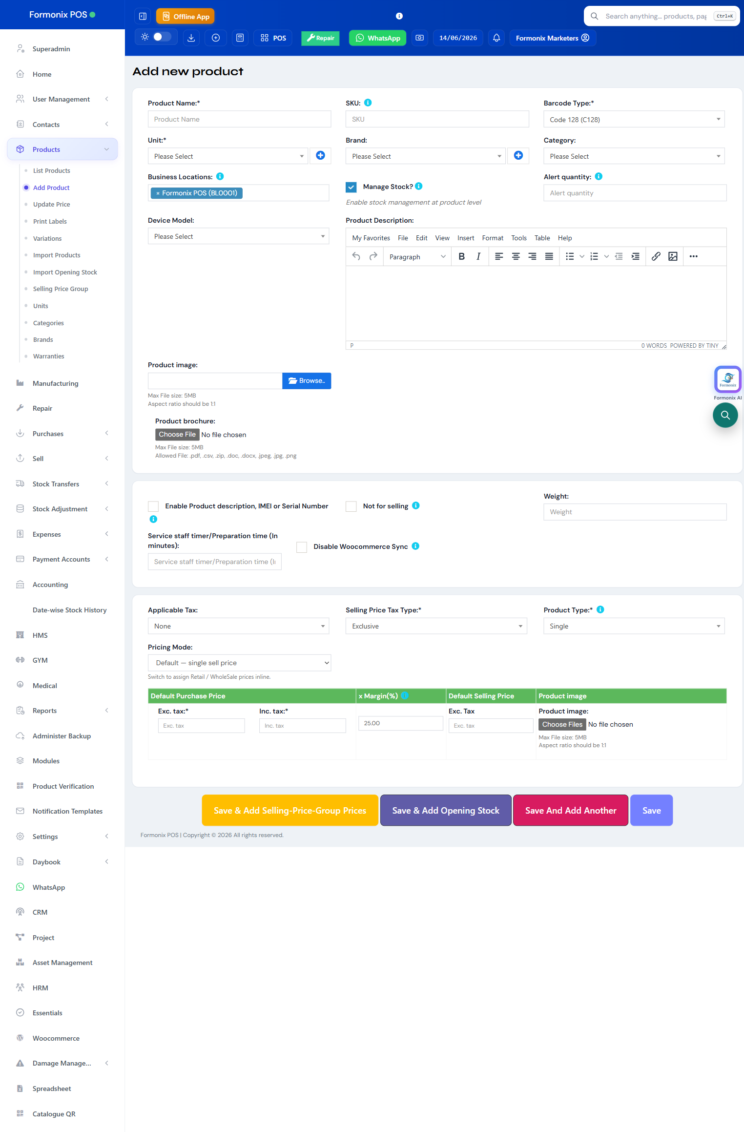 Formonix POS screen