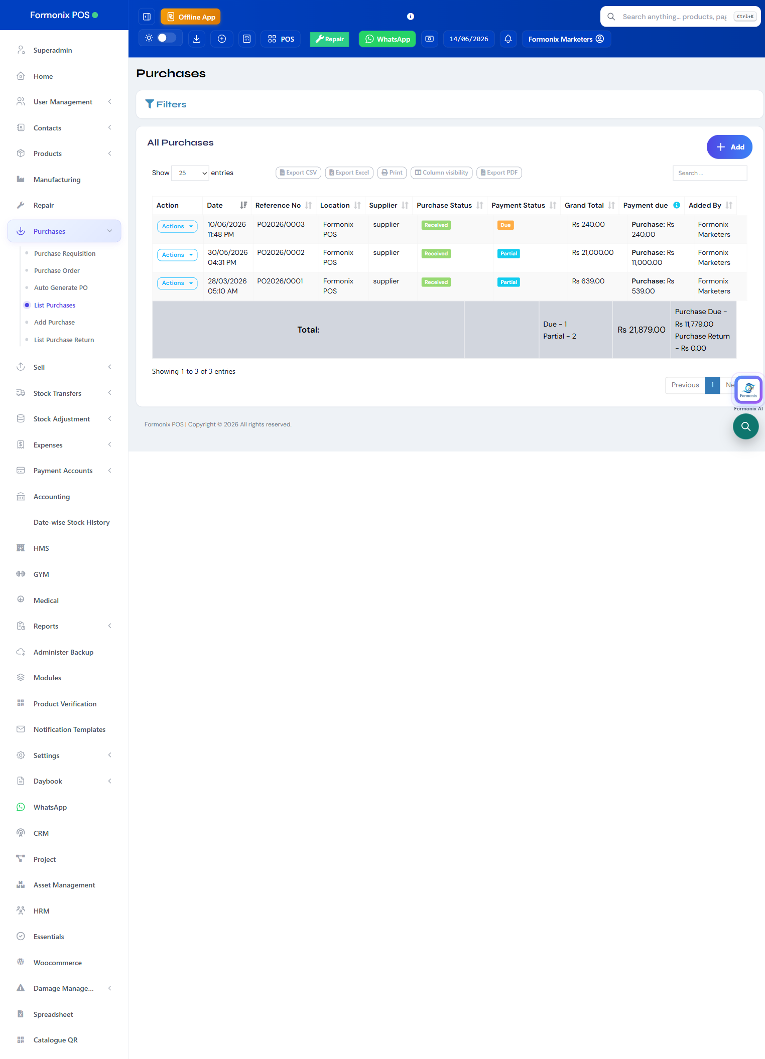 Formonix POS screen