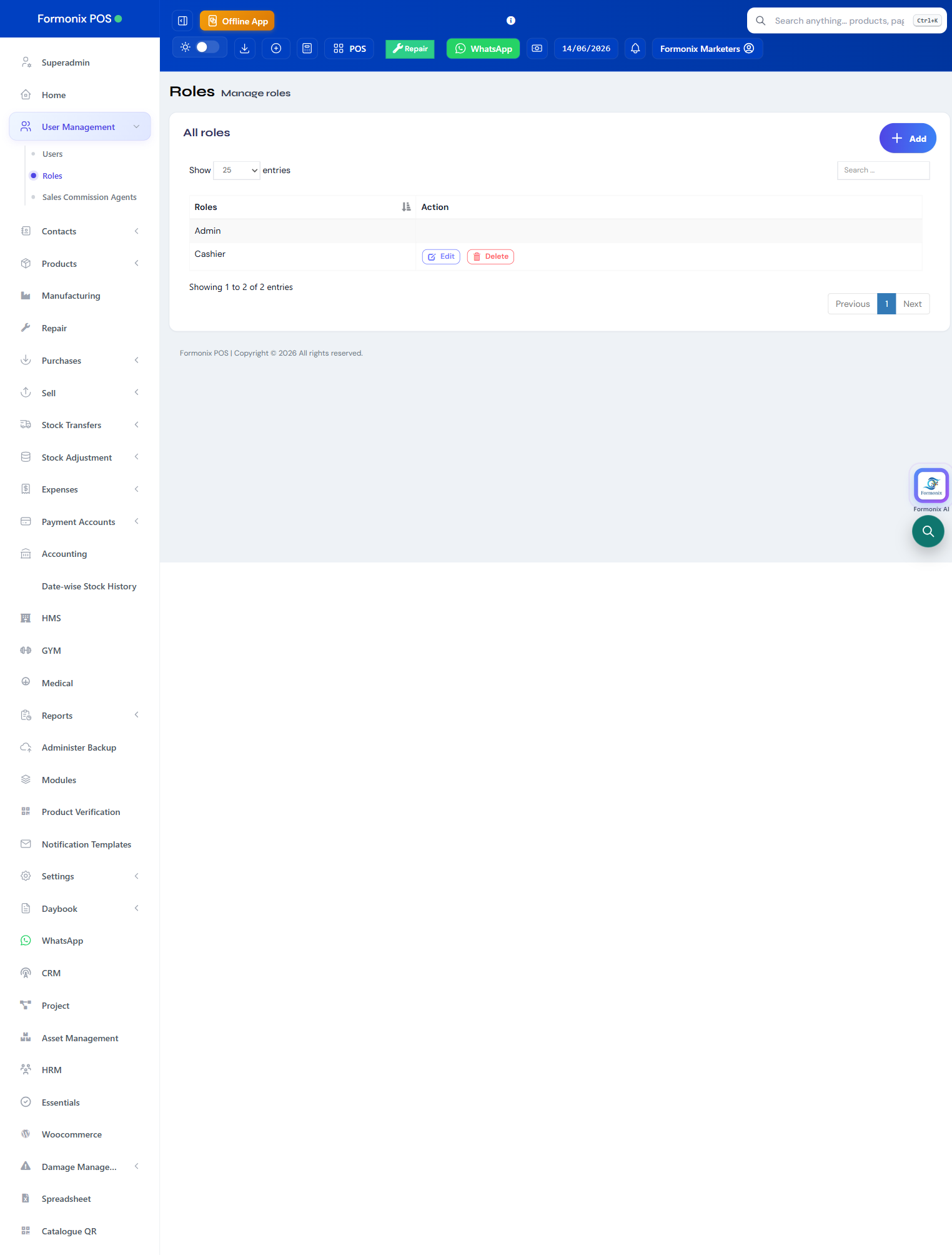 Formonix POS screen