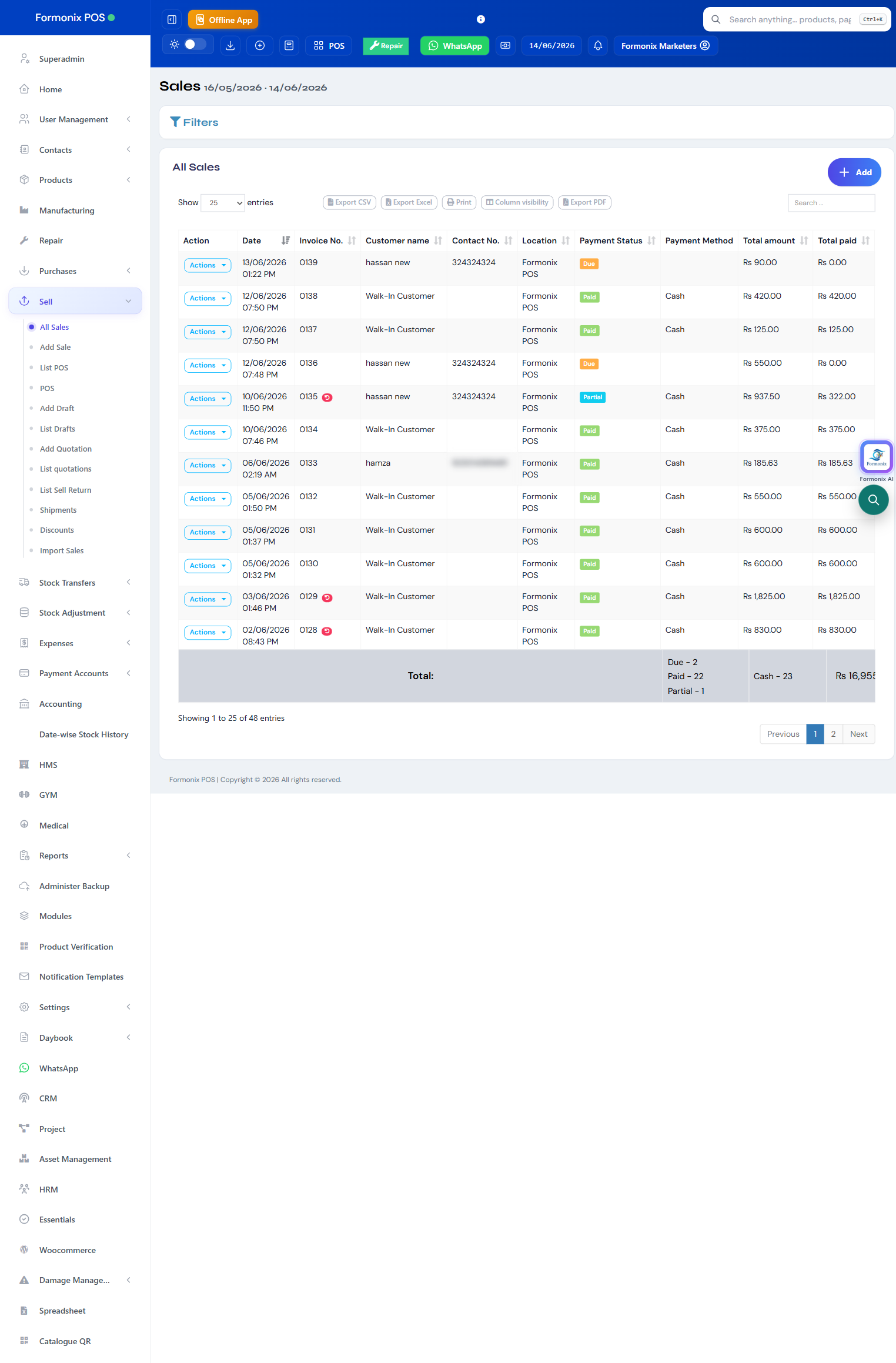 Formonix POS screen