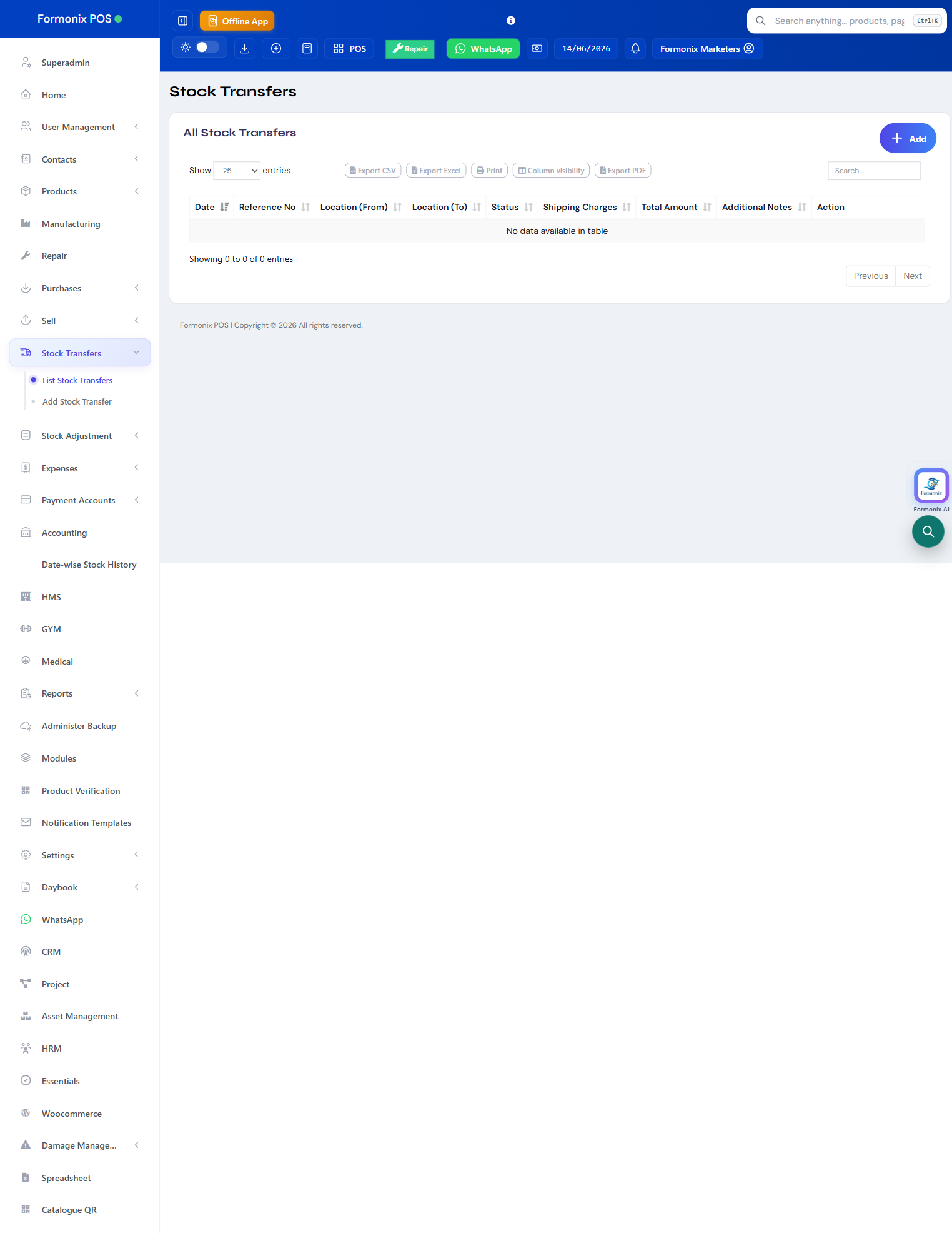 Formonix POS screen