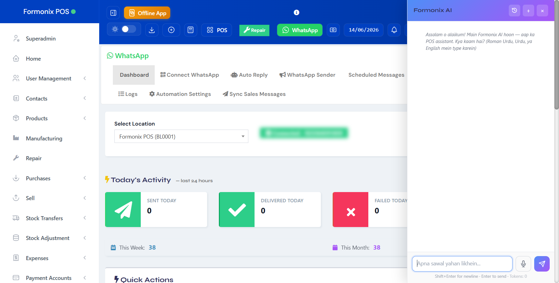 Formonix POS — WhatsApp ai screen