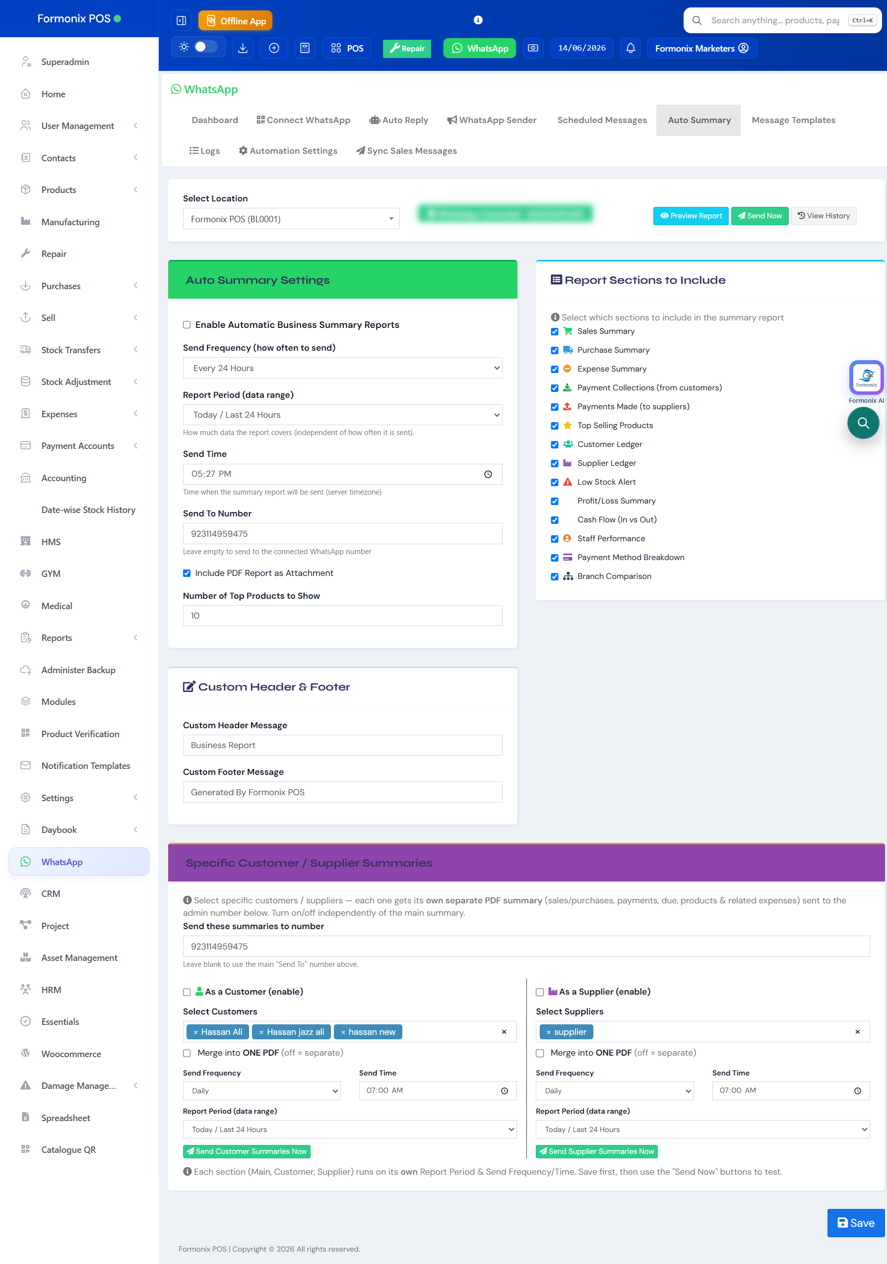 Formonix POS — WhatsApp summary screen